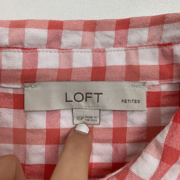 Loft Ann Taylor Gingham Button Up Shirt Women Petite XSP Extra Small Shirttail - Picture 8 of 12